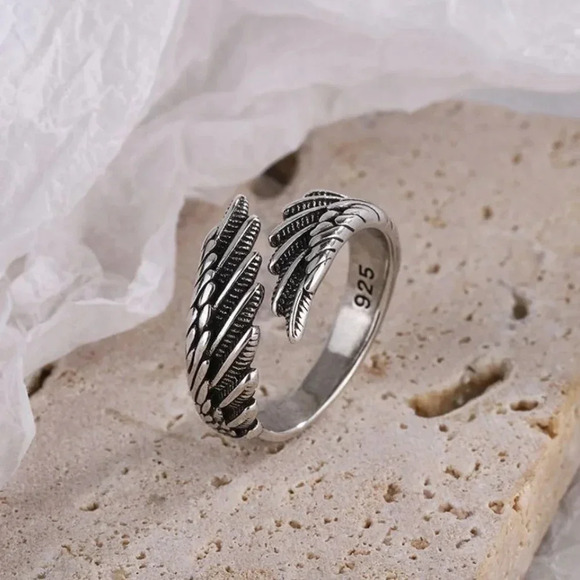 925 Sterling Silver Wings Ring Silver Wrap Ring Vintage Angel Wings Ring - Picture 4 of 5